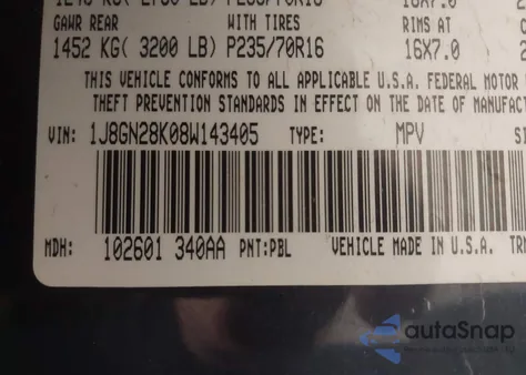 2008 Jeep Liberty Sport from USA, damaged, VIN 1J8GN28K08W143405